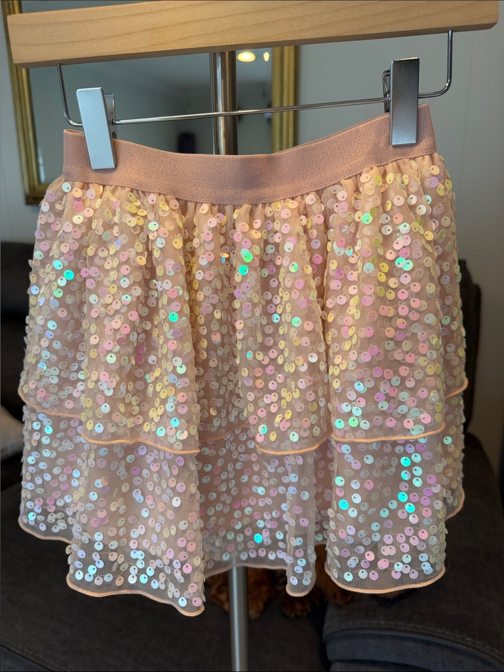 H&M Iridescent Sequin Tiered Light Pink Skirt